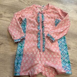 Cabana Life Girls Pink & Teal One-Piece Rash Guard Swimsuit